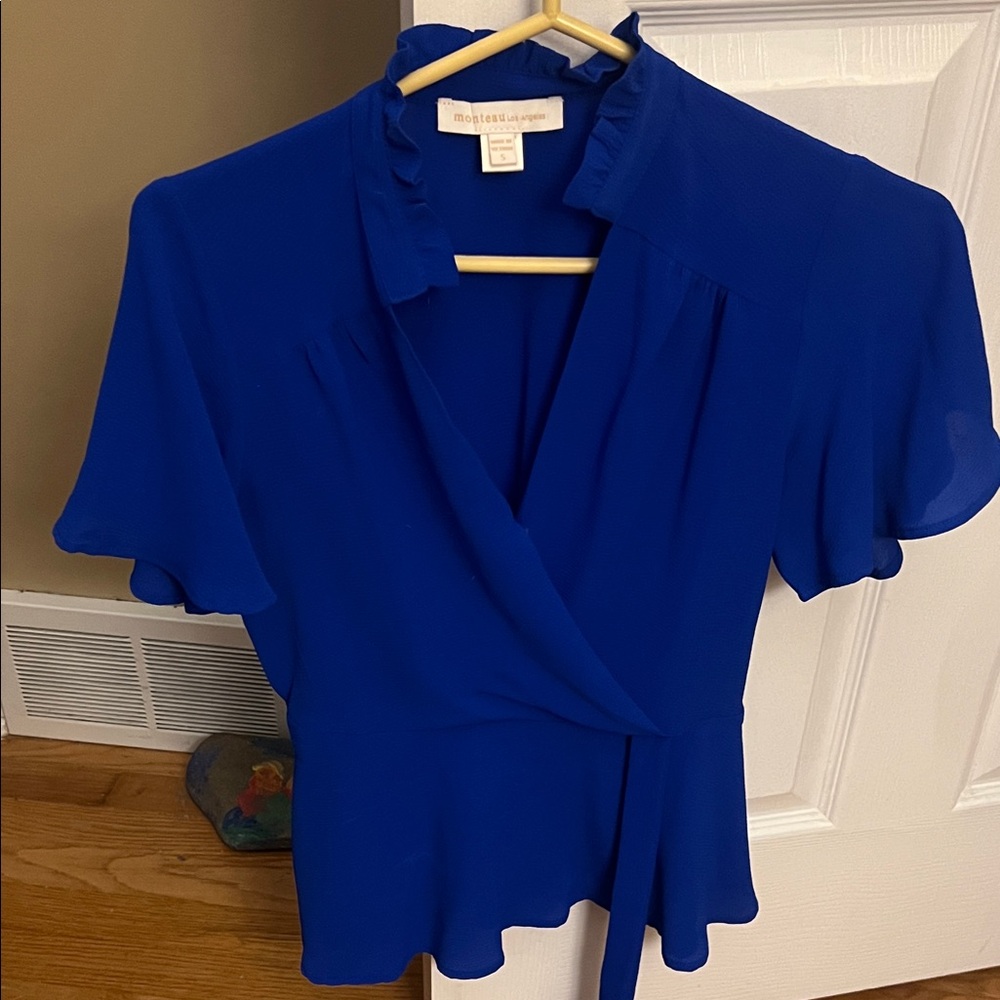 Chic Royal Blue Wrap Blouse